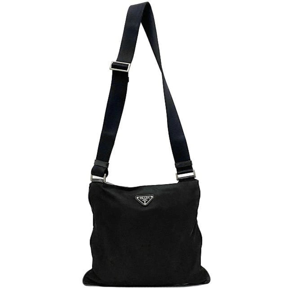 Prada Tessuto Bag Plate Black Nero Shoulder Triangle Silver Sacoche Black